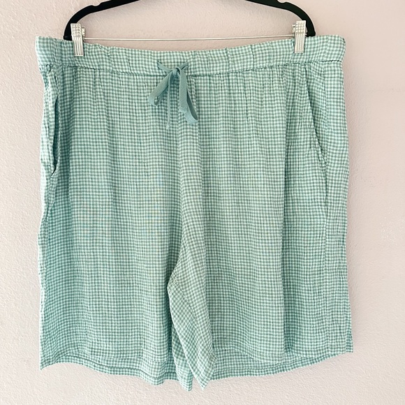 Eileen Fisher Puckered Check Button Down Shirt and Short Linen Set - Picture 6 of 9